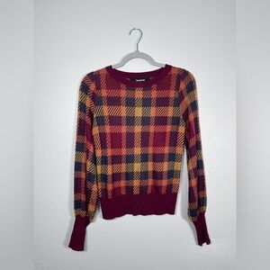 ModCloth x Collectif Maroon Plaid Crewneck Sweater Mustard & Navy size 0